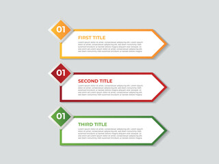 Chart infographic 3 point with round box and circle badge on center with horizontal direction for slide presentation