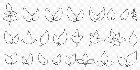 set of Black line leaf icons on Transparent Background. EPS 10.