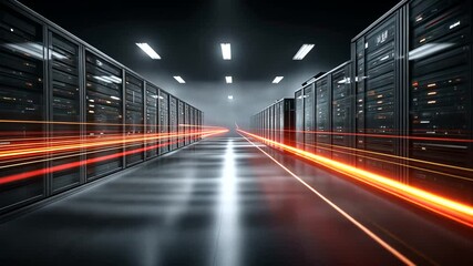 High-Tech Data Center with Dynamic Light Trails - Powered by Adobe