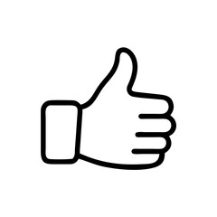 Black and White Thumbs Up Icon – Minimalist Outline Vector Symbol for Like, Positive Feedback, Approval, Upvote, or Agreement in Social Media, Reviews, and Online Interactions
