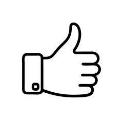 Black and White Thumbs Up Icon – Minimalist Outline Vector Symbol for Like, Positive Feedback, Approval, Upvote, or Agreement in Social Media, Reviews, and Online Interactions