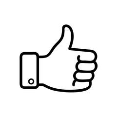 Black and White Thumbs Up Icon – Minimalist Outline Vector Symbol for Like, Positive Feedback, Approval, Upvote, or Agreement in Social Media, Reviews, and Online Interactions