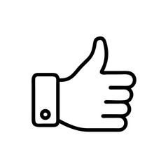 Black and White Thumbs Up Icon – Minimalist Outline Vector Symbol for Like, Positive Feedback, Approval, Upvote, or Agreement in Social Media, Reviews, and Online Interactions