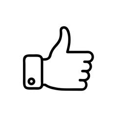 Black and White Thumbs Up Icon – Minimalist Outline Vector Symbol for Like, Positive Feedback, Approval, Upvote, or Agreement in Social Media, Reviews, and Online Interactions