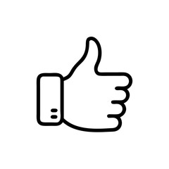 Black and White Thumbs Up Icon – Minimalist Outline Vector Symbol for Like, Positive Feedback, Approval, Upvote, or Agreement in Social Media, Reviews, and Online Interactions