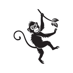 monkey swinging vector silhouette clip art logo design illustration
