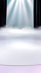 Clean White Stage with Floating Light Haze and Particles