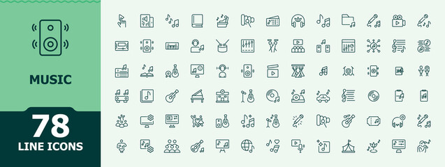 Music simple icon set. Minimal thin line web icons set. Includes symbols for sound, musical, dj, song, melody. Editable vector. Pixel perfect. Musical icon set.