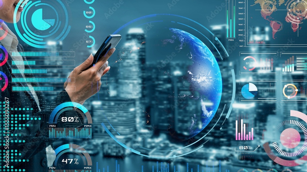 Aufkleber high-tech global network connection interface showing worldwide digital communication, data exchange