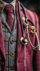 Close-up of a Doctor's Burgundy Uniform with Stethoscope and Accessories
