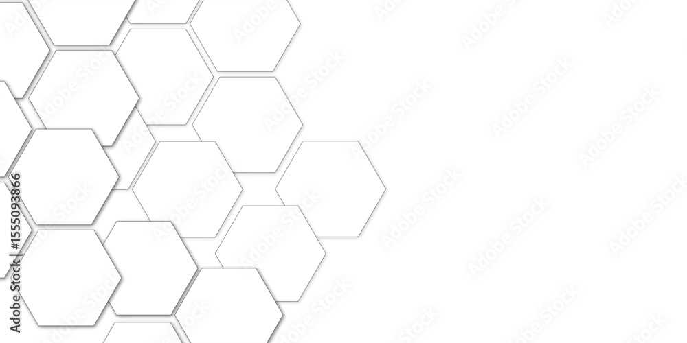 Poster abstract geometric white honeycomb hexagon 3d effect pattern with shadow seamless texture background