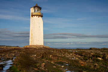 The Southerness Lighthouse on the banks of the Dumfries Channel, Scotland, UK