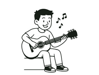 Happy Young Person Playing Acoustic Guitar Cartoon