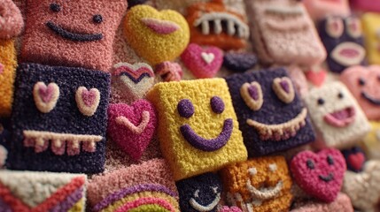 Close Up of Colorful Foam Faces and Hearts