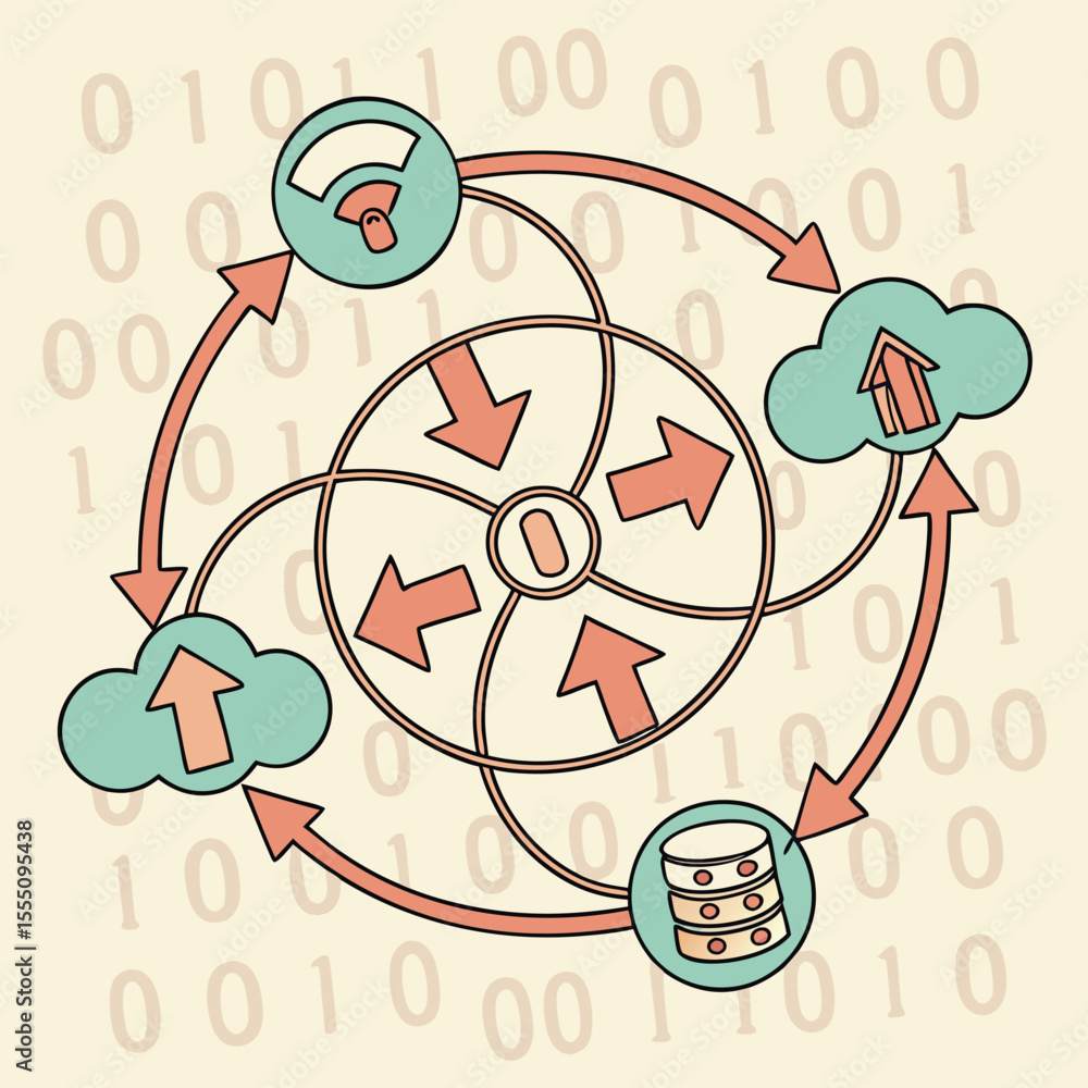 Poster intricate circular mandala design created with stylized vector cloud shapes featuring a balanced com