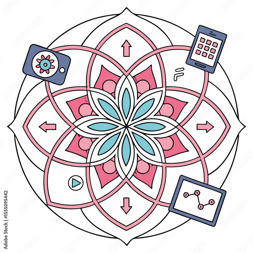 Poster intricate 3d mandala design featuring radial symmetry and smart object repetition with animal illust