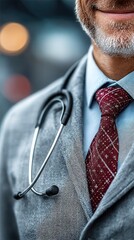 Close Up of Doctor in Grey Suit and Red Tie
