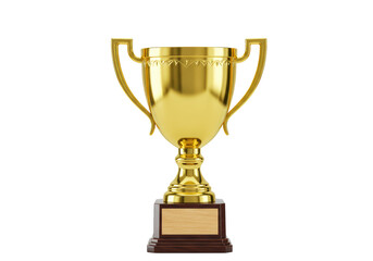 Isolated Golden Trophy with Wooden Base