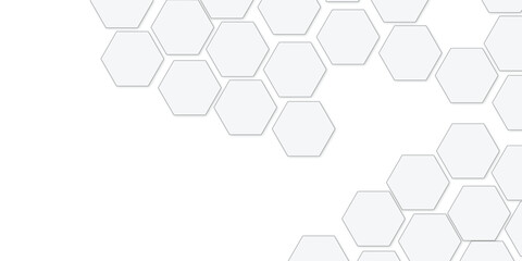 Abstract geometric white honeycomb hexagon 3d effect pattern with shadow seamless texture background.