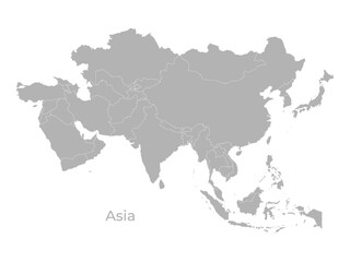 Vector Illustration  Map of the Asian Continent with Country Borders