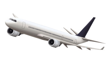 Obraz premium Airplane flying high in the sky with a sleek design suspended against a transparent background capturing the essence of aviation in motion