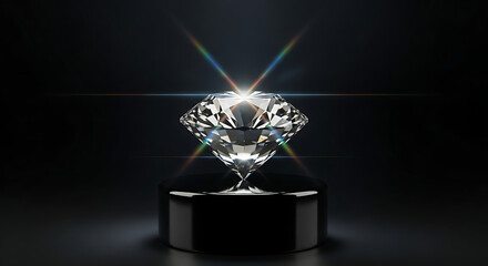 Realistic Shiny Diamond on Dark Surface – Jewelry Concept, Crystal Clear Diamond Close-Up – Elegant Gemstone.