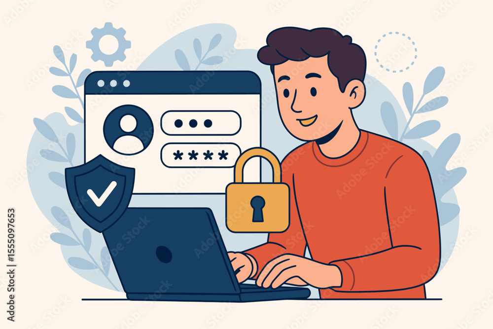 Poster secure user authentication concept. online account protection, strong password login, cybersecurity 