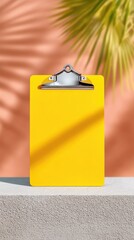 Yellow Clipboard Mockup with Palm Leaf Shadow