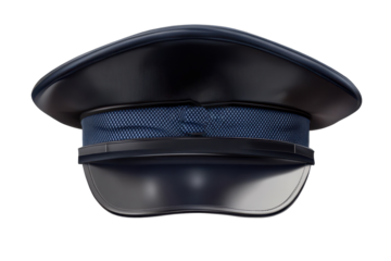 Police uniform hat without badge or logo displayed against a transparent background, highlighting its details and design