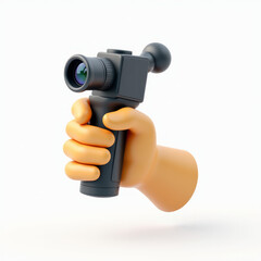 3D Handheld Video Camera with Lens and Grip Floating on White Background