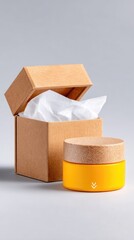 Yellow Cosmetic Jar in Open Kraft Box with Tissue Lining