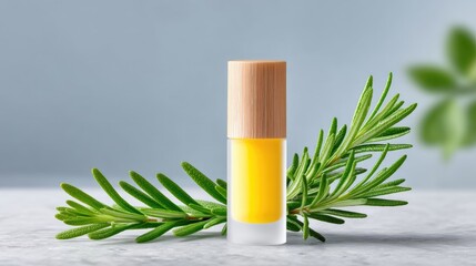 Yellow Lip Balm Beside Rosemary Sprig