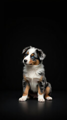 Australian Shepherd Puppy with Heterochromia in Absolute Darkness with Space for Text