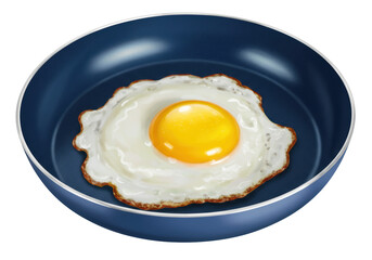 Isolated Fried Egg in Blue Frying Pan