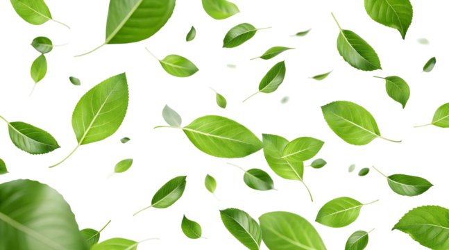 Fresh basil leaves falling background for culinary herbs and italian food concept