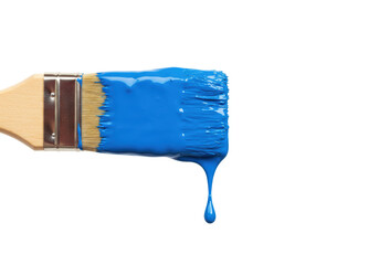 Isolated Blue Paint Brush with Dripping Paint Detail