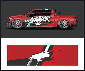 Red and Black Graphic Car Wrap Design for Pickup Truck