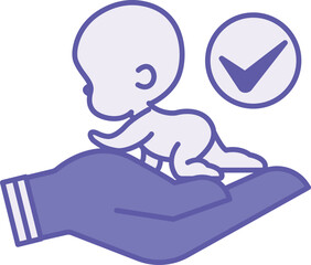 Colored Adoption Icon. Vector Illustration. Adoption Process or Accepting a Child into Your Family. Human Hand and Baby. Concept Psychology