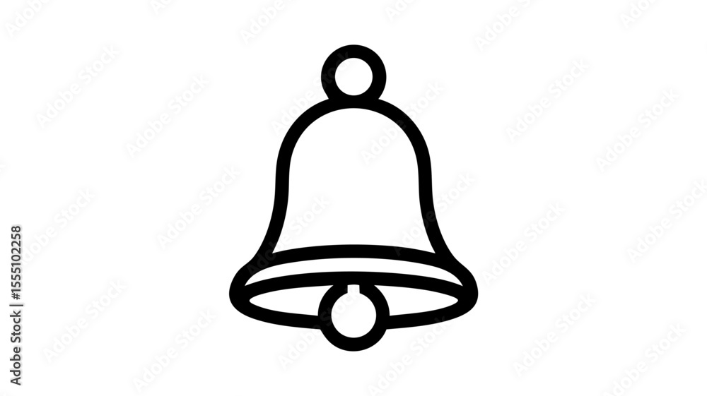 Poster simple outline drawing of a bell with a clapper isolated on transparent background