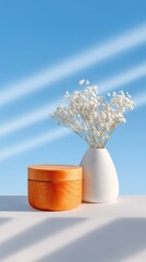 Zero Waste Beauty Product on Wooden Coaster with White Flowers
