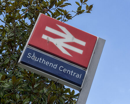 SOUTHEND-ON-SEA, ESSEX, UK - MARCH 29, 2018: Sign outside Southend Central Station on the C2C line