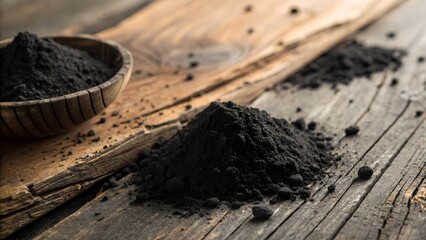 Fototapeta premium Black powder across old wood grain — texture-rich, minimalistic scene