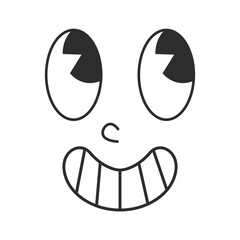 Comic insight face, cartoon retro character of 70s.