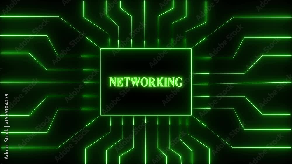 Poster abstract digital concept of networking with illuminated green lines and glowing connectivity symbols