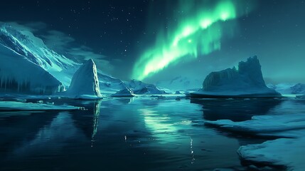 Arctic Aurora: Witness the ethereal beauty of the Northern Lights dancing gracefully over a serene arctic landscape, reflecting in the tranquil waters below.