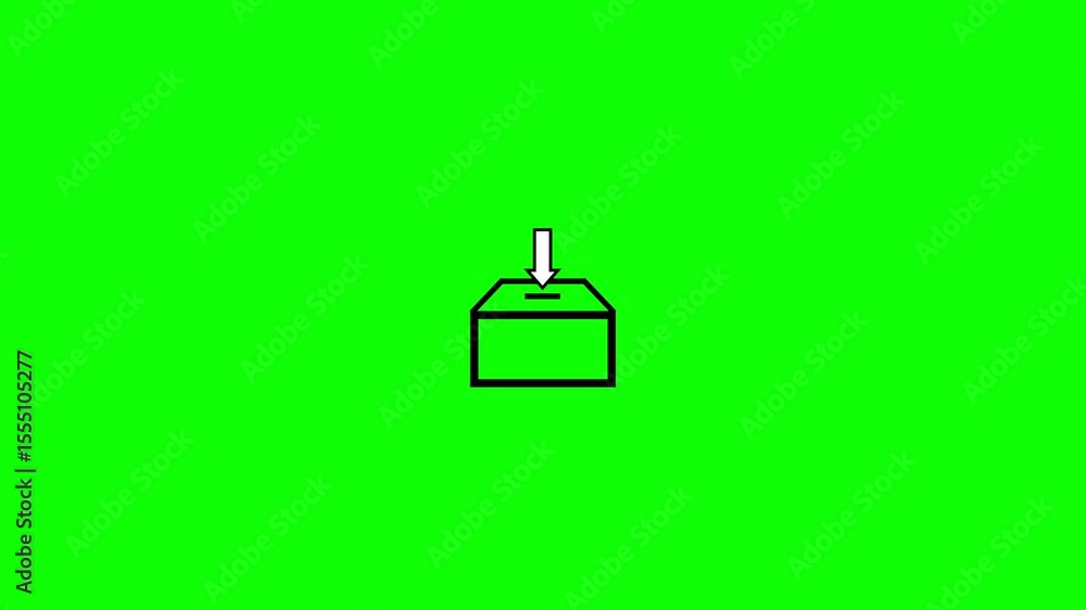 Poster animated submission icon showing arrow entering a box on a bright green background for voting or fee