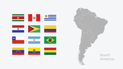 Vector Map of South America with Regional Borders and All African Country Flags