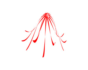 Red dynamic flare shape with long curved streaks on transparent background. Abstract motion burst element for energy, impact, and visual effects