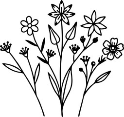floral background with flowers Minimalist Botanical Wildflower Line Art Set – Black and White Floral Sketches