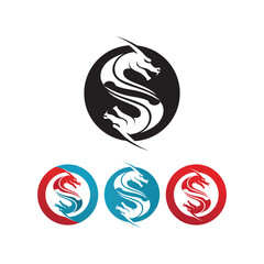 Head dragon flat color logo template vector illustration